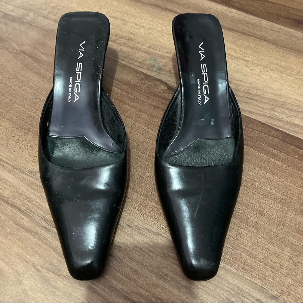 Vintage 90s Via Spiga Minimalist Patent Leather Black Mules